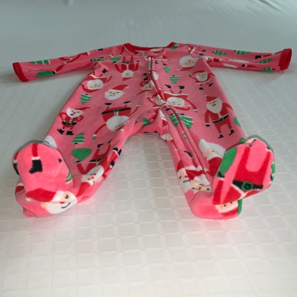 Carter's Holiday Christmas Footed Pink Fleece Pajamas 3m Santa Claus Festive - Picture 5 of 8